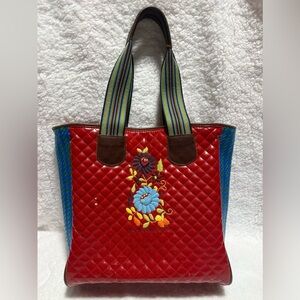 Consuela Quilted Red Patent Floral Embroidered Tote